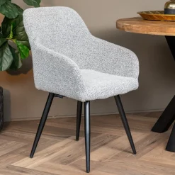 Mangohoutonline Eetkamerstoel Amiens Beige Bouclé stof met zwart onderstel Mahom