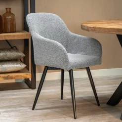 Mangohoutonline Eetkamerstoel Amiens Donkergrijs Bouclé stof met zwart onderstel Mahom