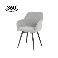 Mangohoutonline Eetkamerstoel Amiens Lichtgrijs Bouclé stof met zwart onderstel Mahom