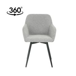 Mangohoutonline Eetkamerstoel Amiens Lichtgrijs Bouclé stof met zwart onderstel Mahom