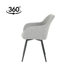 Mangohoutonline Eetkamerstoel Amiens Lichtgrijs Bouclé stof met zwart onderstel Mahom