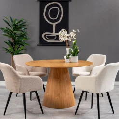 Mangohoutonline Eetkamerstoel Amiens Wit Bouclé stof met zwart onderstel Mahom