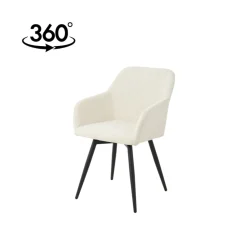 Mangohoutonline Eetkamerstoel Amiens Wit Bouclé stof met zwart onderstel Mahom