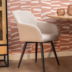 Mangohoutonline Eetkamerstoel Amiens Zand Bouclé stof met zwart onderstel Mahom