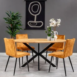 Mangohoutonline Eetkamerstoel Angers Cognac met zwart onderstel Mahom