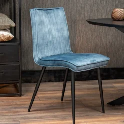 Mangohoutonline Eetkamerstoel Angers Donkerblauw met zwart onderstel Mahom