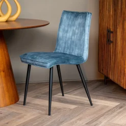 Mangohoutonline Eetkamerstoel Angers Donkerblauw met zwart onderstel Mahom