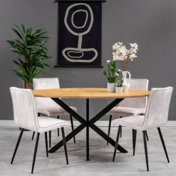 Mangohoutonline Eetkamerstoel Angers Lichtgrijs met zwart onderstel Mahom