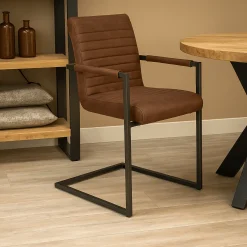 Mangohoutonline Eetkamerstoel Caen Bruin met zwart onderstel Mahom