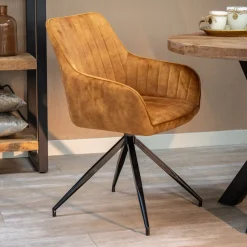 Mangohoutonline Eetkamerstoel Cannes Cognac met zwart onderstel Mahom