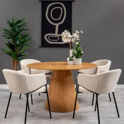 Mangohoutonline Eetkamerstoel Dijon Beige met zwart onderstel Mahom