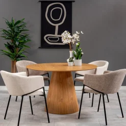 Mangohoutonline Eetkamerstoel Dijon Zand met zwart onderstel Mahom