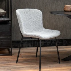 Mangohoutonline Eetkamerstoel Lille Beige Bouclé stof met zwart onderstel Mahom