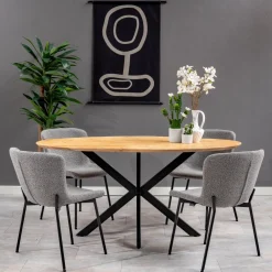 Mangohoutonline Eetkamerstoel Lille Donkergrijs Bouclé stof met zwart onderstel Mahom