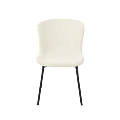 Mangohoutonline Eetkamerstoel Lille Wit Bouclé stof met zwart onderstel Mahom