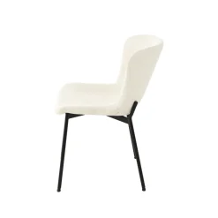 Mangohoutonline Eetkamerstoel Lille Wit Bouclé stof met zwart onderstel Mahom