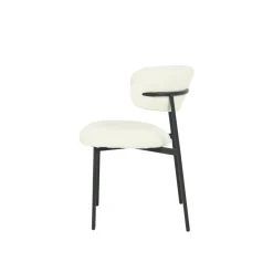 Mangohoutonline Eetkamerstoel Metz Wit Bouclé stof met zwart onderstel Mahom