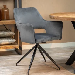 Mangohoutonline Eetkamerstoel Paris Grijs met zwart onderstel Mahom