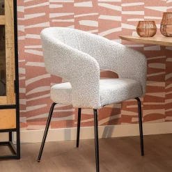 Mangohoutonline Eetkamerstoel Rennes Beige Bouclé stof met zwart onderstel Mahom