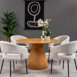 Mangohoutonline Eetkamerstoel Rennes Beige Bouclé stof met zwart onderstel Mahom