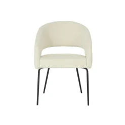 Mangohoutonline Eetkamerstoel Rennes Wit Bouclé stof met zwart onderstel Mahom