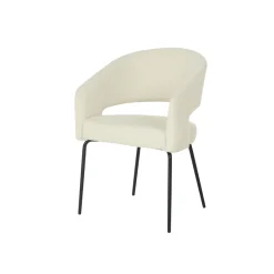 Mangohoutonline Eetkamerstoel Rennes Wit Bouclé stof met zwart onderstel Mahom