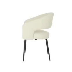 Mangohoutonline Eetkamerstoel Rennes Wit Bouclé stof met zwart onderstel Mahom