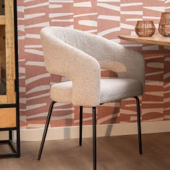 Mangohoutonline Eetkamerstoel Rennes Zand Bouclé stof met zwart onderstel Mahom