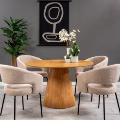 Mangohoutonline Eetkamerstoel Rennes Zand Bouclé stof met zwart onderstel Mahom