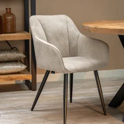 Mangohoutonline Eetkamerstoel Rouen Zand zwart onderstel Mahom