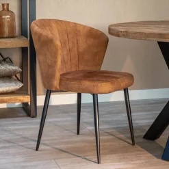 Mangohoutonline Eetkamerstoel Toulon Cognac met zwart onderstel Mahom