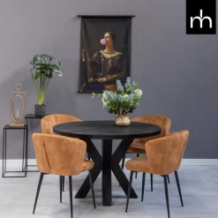 Mangohoutonline Eetkamerstoel Toulon Cognac met zwart onderstel Mahom