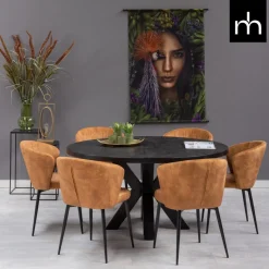 Mangohoutonline Eetkamerstoel Toulon Cognac met zwart onderstel Mahom