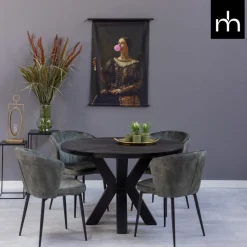 Mangohoutonline Eetkamerstoel Toulon Donkergroen met zwart onderstel Mahom