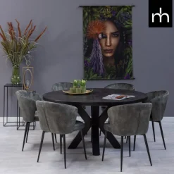 Mangohoutonline Eetkamerstoel Toulon Donkergroen met zwart onderstel Mahom