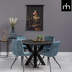 Mangohoutonline Eetkamerstoel Toulouse Blauw met zwart onderstel Mahom