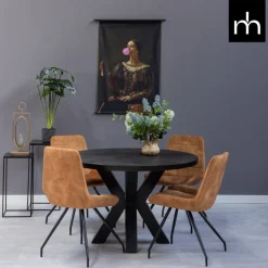 Mangohoutonline Eetkamerstoel Toulouse Cognac met zwart onderstel Mahom