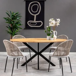 Mangohoutonline Eetkamerstoel Tours Lichtgrijs met zwart onderstel Mahom