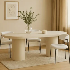 Mangohoutonline Eettafel Capsule Savannah Mircocement Cilinderpoot 180 cm Beige Mahom