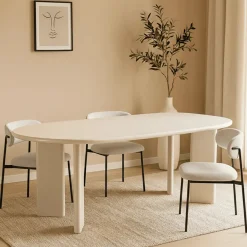 Mangohoutonline Eettafel Organisch Savannah Microcement Paneelpoot 210 cm Beige Mahom