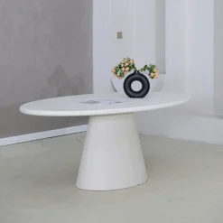 Mangohoutonline Eettafel Ovaal Savannah Microcement Kegelpoot 200 cm Wit Mahom