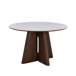 Mangohoutonline Eettafel Santiago Rond Woodvineer 120 cm Bruin Mahom
