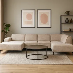 Mangohoutonline Hoekbank Madrid 5-zits U-opstelling Rechts Beige Mahom