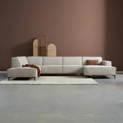 Mangohoutonline Hoekbank River 5-zits U-opstelling Rechts Crème PEPP