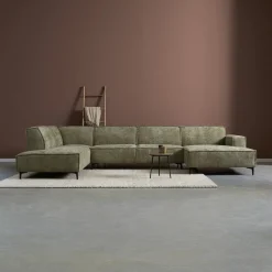 Mangohoutonline Hoekbank River 5-zits U-opstelling Rechts Groen PEPP