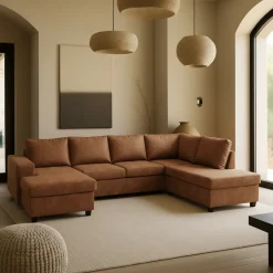 Mangohoutonline Hoekbank Santiago 4-zits U-opstelling Rechts Cognac Mahom