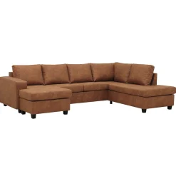Mangohoutonline Hoekbank Santiago 4-zits U-opstelling Rechts Cognac Mahom