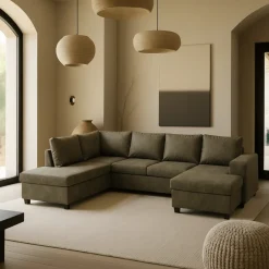 Mangohoutonline Hoekbank Santiago 4-zits U-opstelling Links Groen Mahom