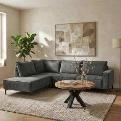 Mangohoutonline Hoekbank Valencia 4-zits Links Donkergrijs Mahom