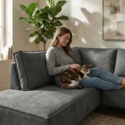 Mangohoutonline Hoekbank Valencia 4-zits Links Donkergrijs Mahom